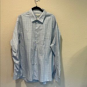 Van Heusen Blue Plaid with Green trim. Dress Shirt Classic Cotton Blend.